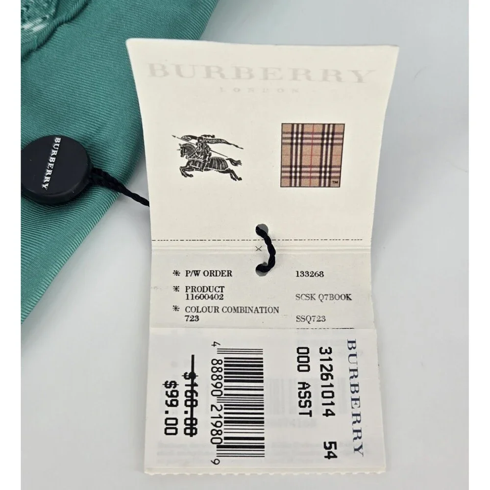 NWT Burberry London 100% Silk Scarf In Sea Green Wave Pattern ~27x27‎ Summer